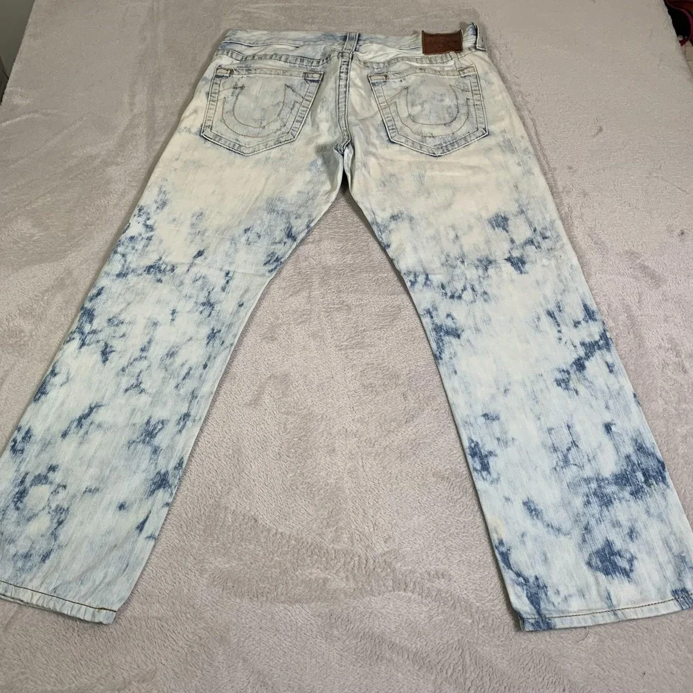 True Religion Geno Jeans Mens 36x31 Blue Acid Wash Straight USA‎ Made Vintage